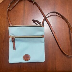 Dooney & Bourke Blue and Brown Crossbody Bag with Leather Accents